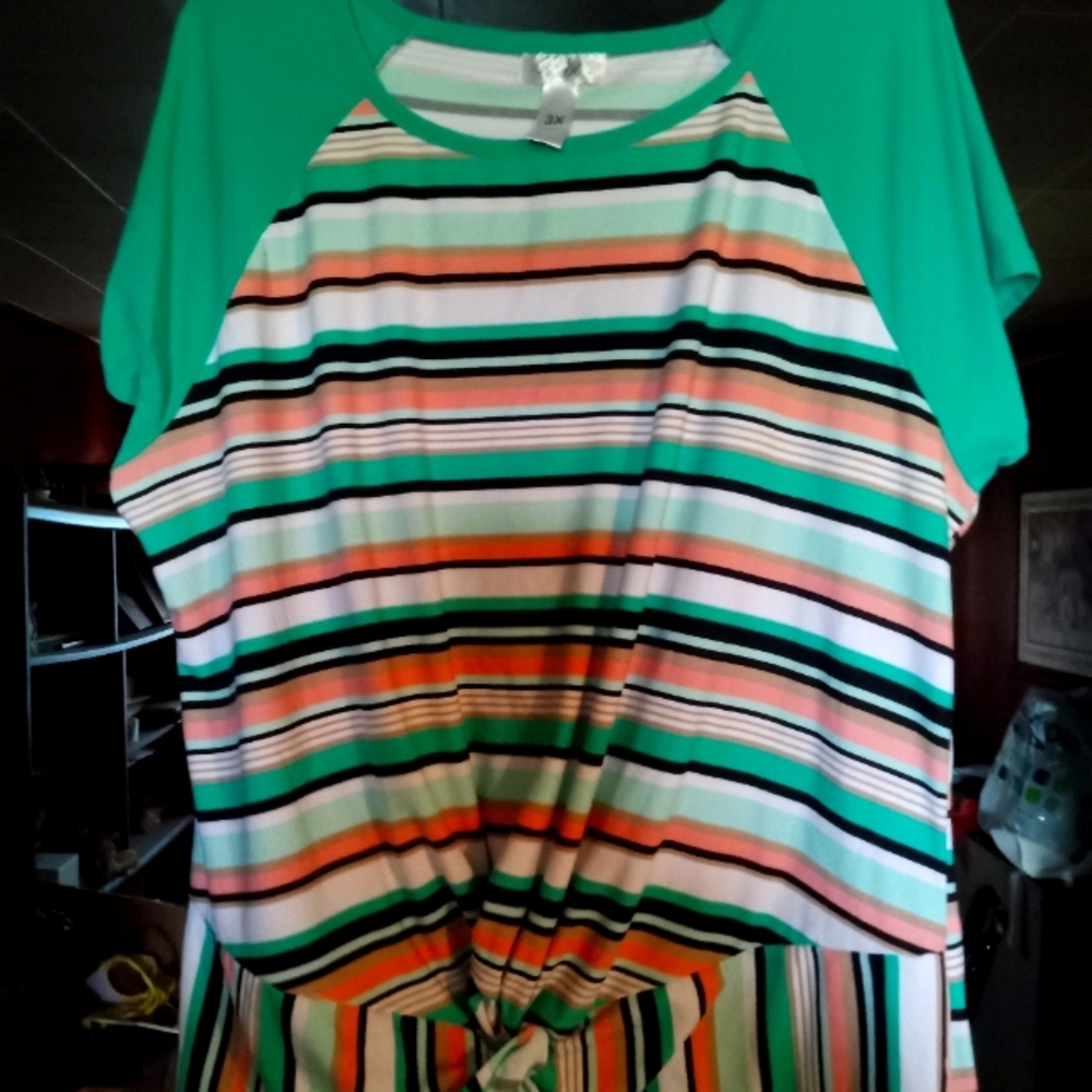 JUST BE BRAND SIZE 3XL STRIPED AQUA PEACH AND BLUE